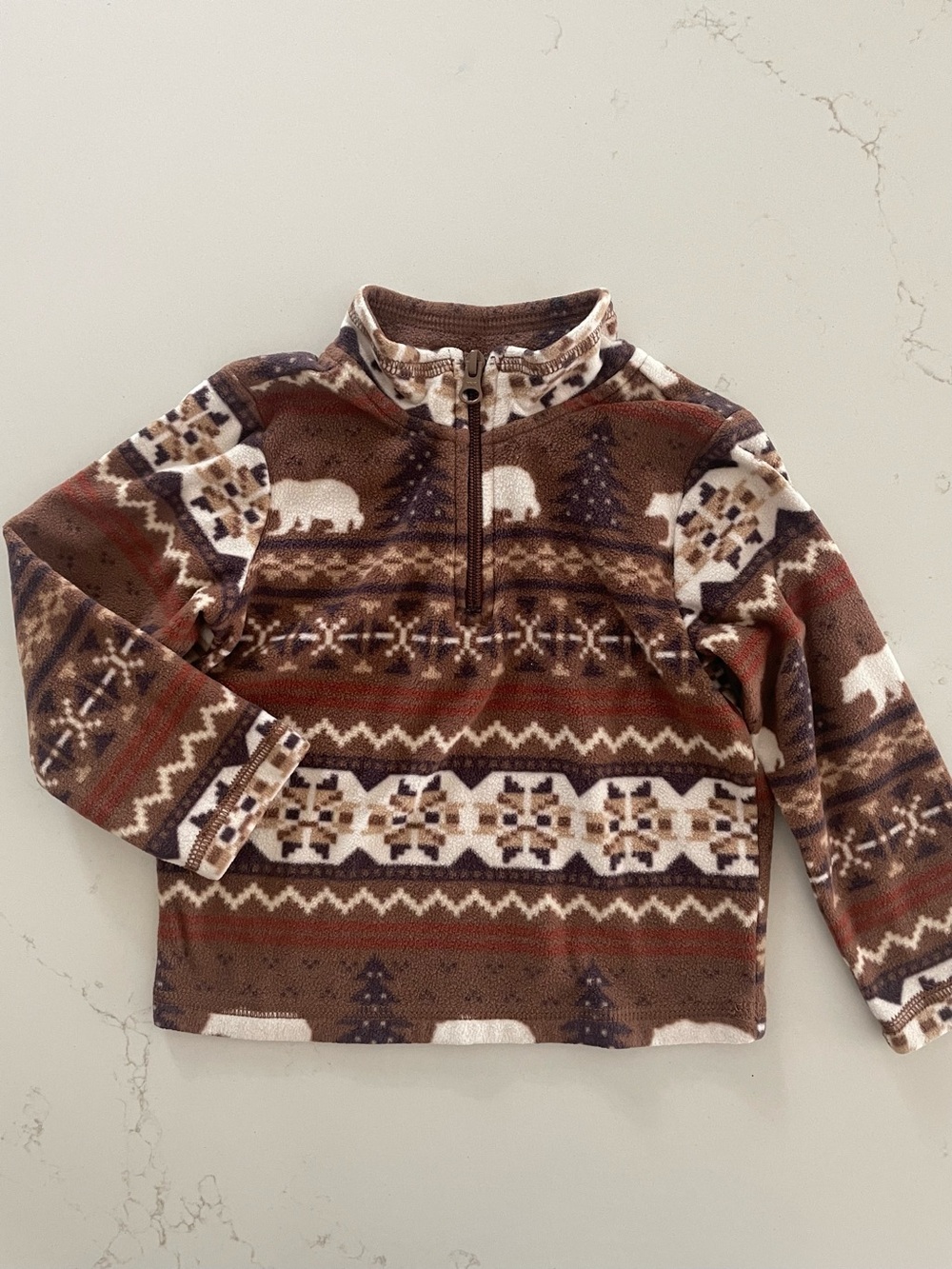The Children's Place Brown & White Bear Pattern Fleece Half-Zip Jacket